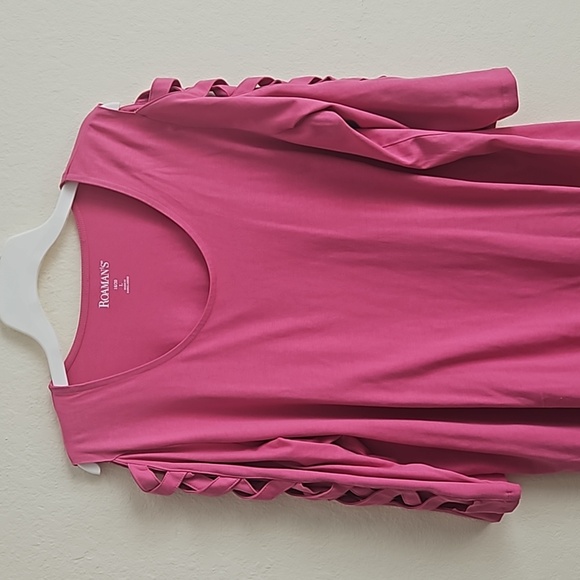 Roamans L Soft long Tunic, pink, lattice sleeve shirt, 3/4 Sleeve - Picture 3 of 4